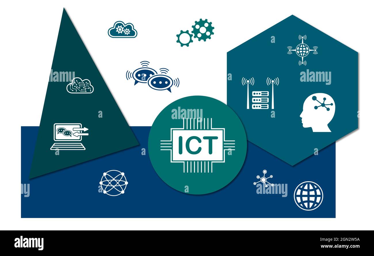 Concept of ict with icons on geometric shapes background Stock Photo ...