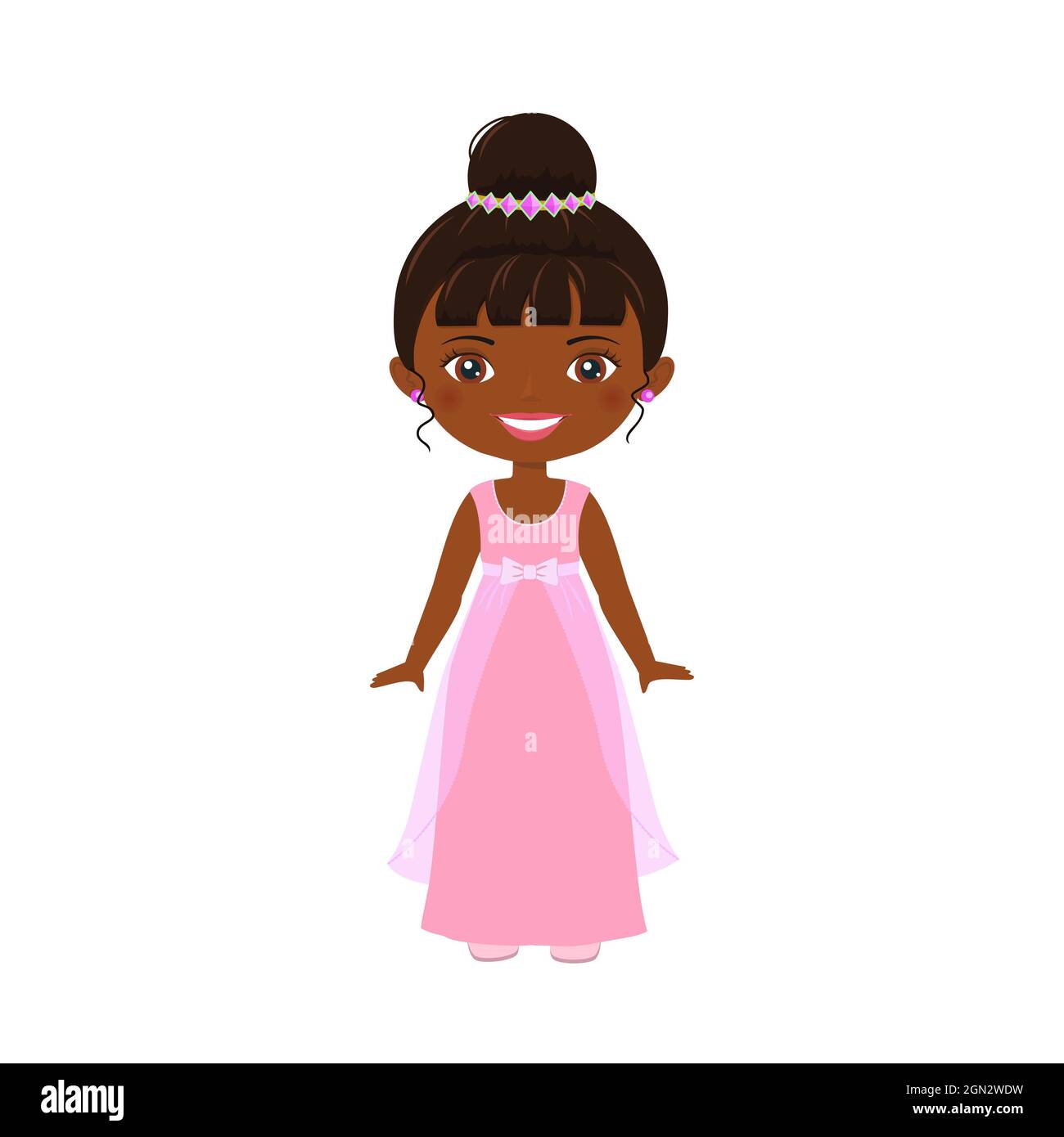 Cute afro american princess in beautiful dress isolated on white  background. Flat cartoon style. Vector illustration Stock Photo - Alamy