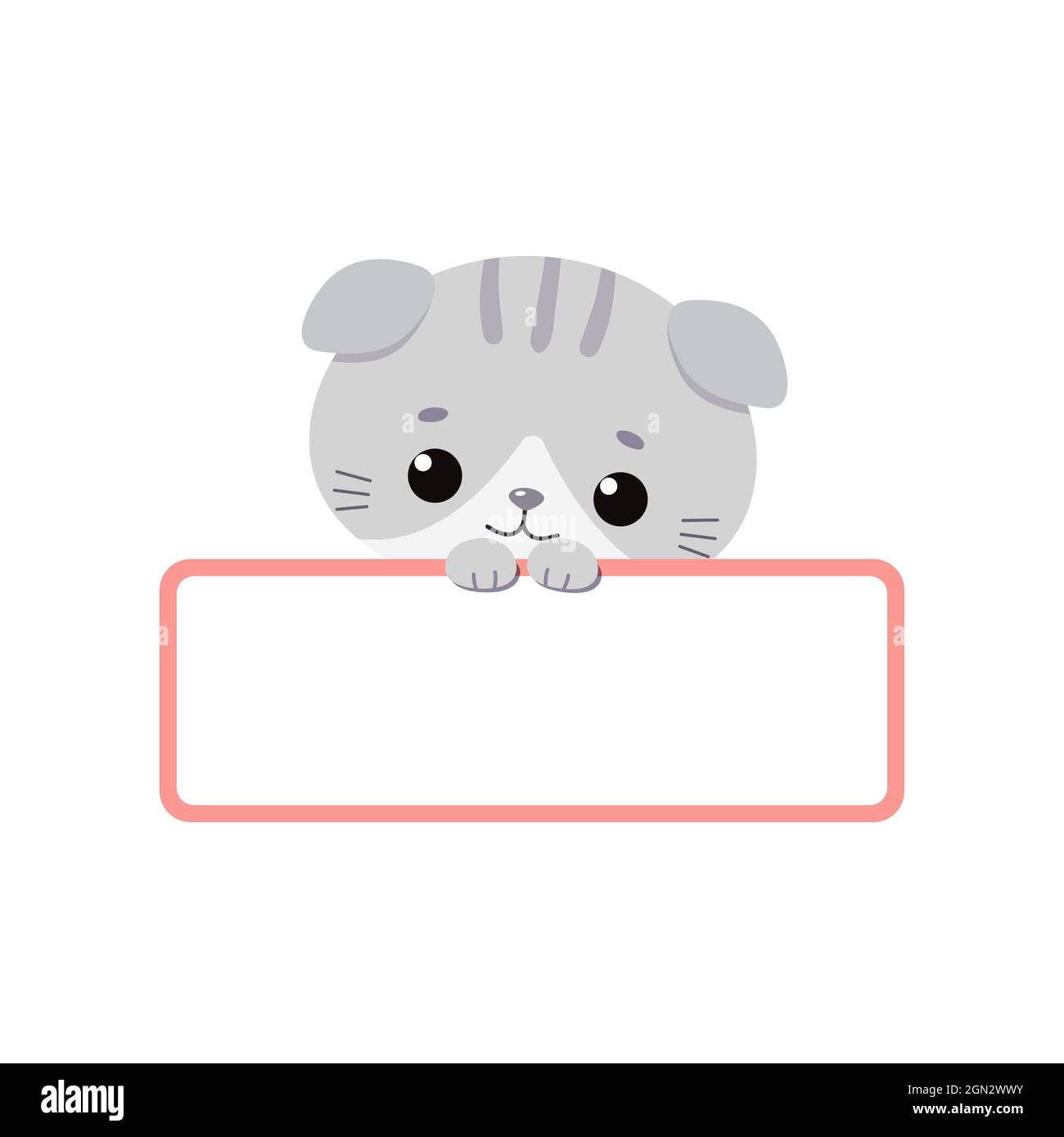 Cute sad kawaii cat holding blank card isolated on white ...