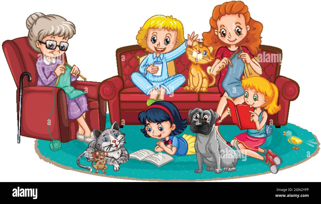 Happy family members and pets illustration Stock Vector Image & Art Alamy