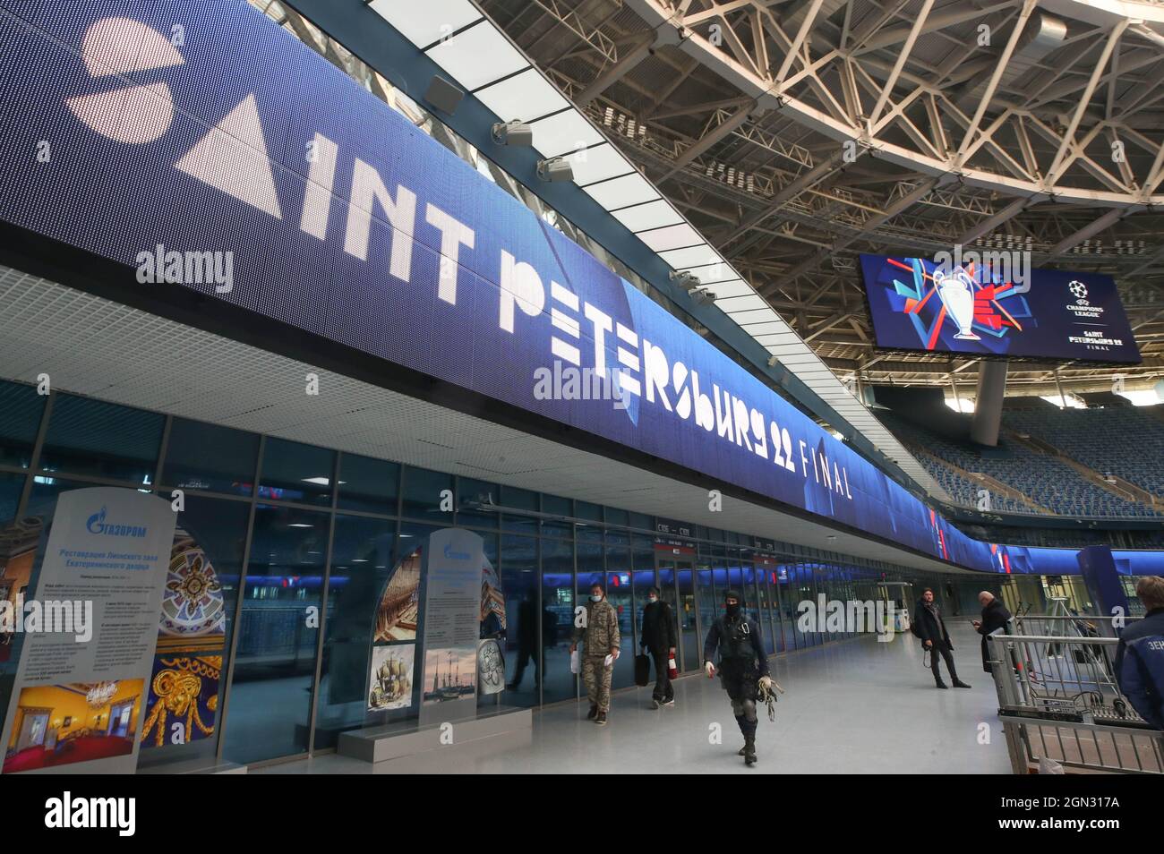 St Petersburg Russia 22nd Sep 2021 A Branded Banner Unveiled At Gazprom Arena Stadium The Venue For The Final Of The 2021 22 Uefa Champions League Uefa Officials Have Come To St Petersburg