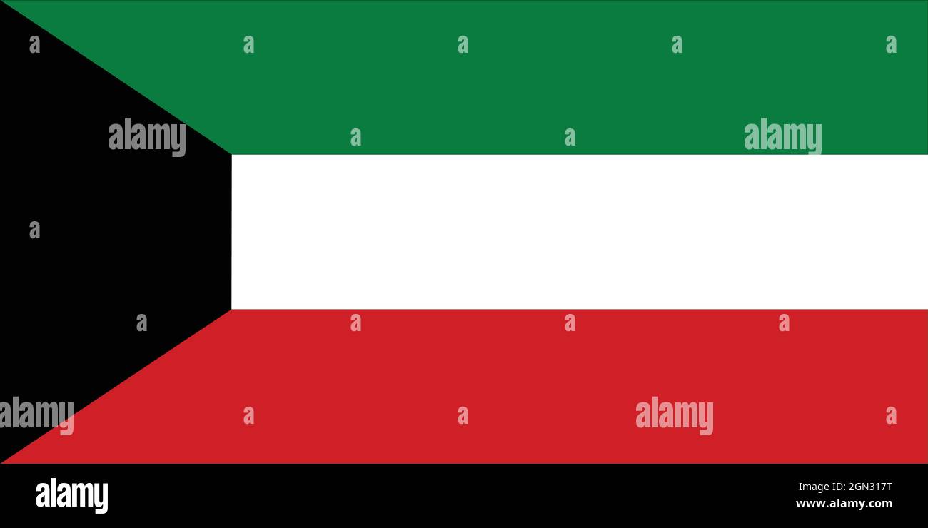 National flag of Kuwait original size and colors vector illustration, Alam Baladii Derti used Pan-Arab colours, State of Kuwait flag Stock Vector