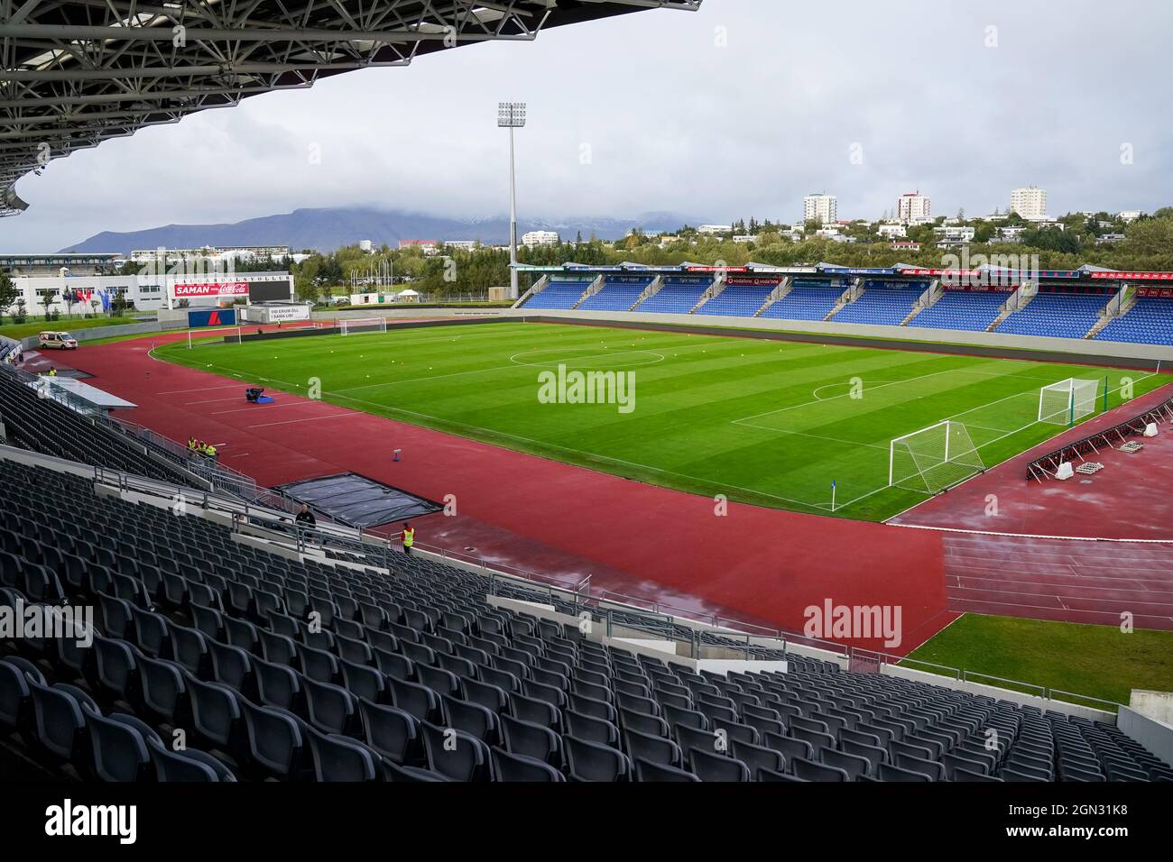 REYKJAVIK, ICELAND - SEPTEMBER 21: General view of Laugardalsvollur during the 2023 FIFA Women's World Cup Qualifying Round Group C match between Iceland and Netherlands at Laugardalsvollur on September 21, 2021 in Reykjavik, Iceland (Photo by Andre Weening/Orange Pictures) Stock Photo