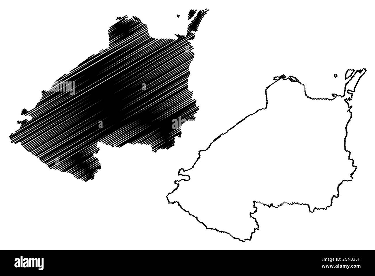 Buxar district (Bihar State, Patna division, Republic of India) map vector illustration