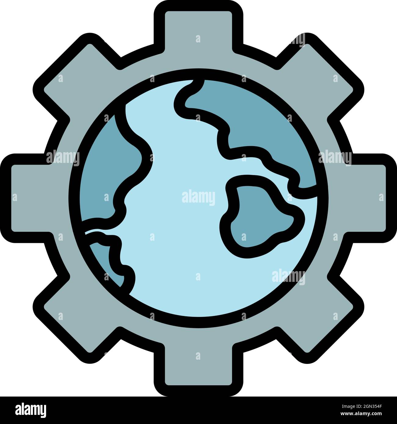 Globe in gear icon. Outline globe in gear vector icon color flat ...