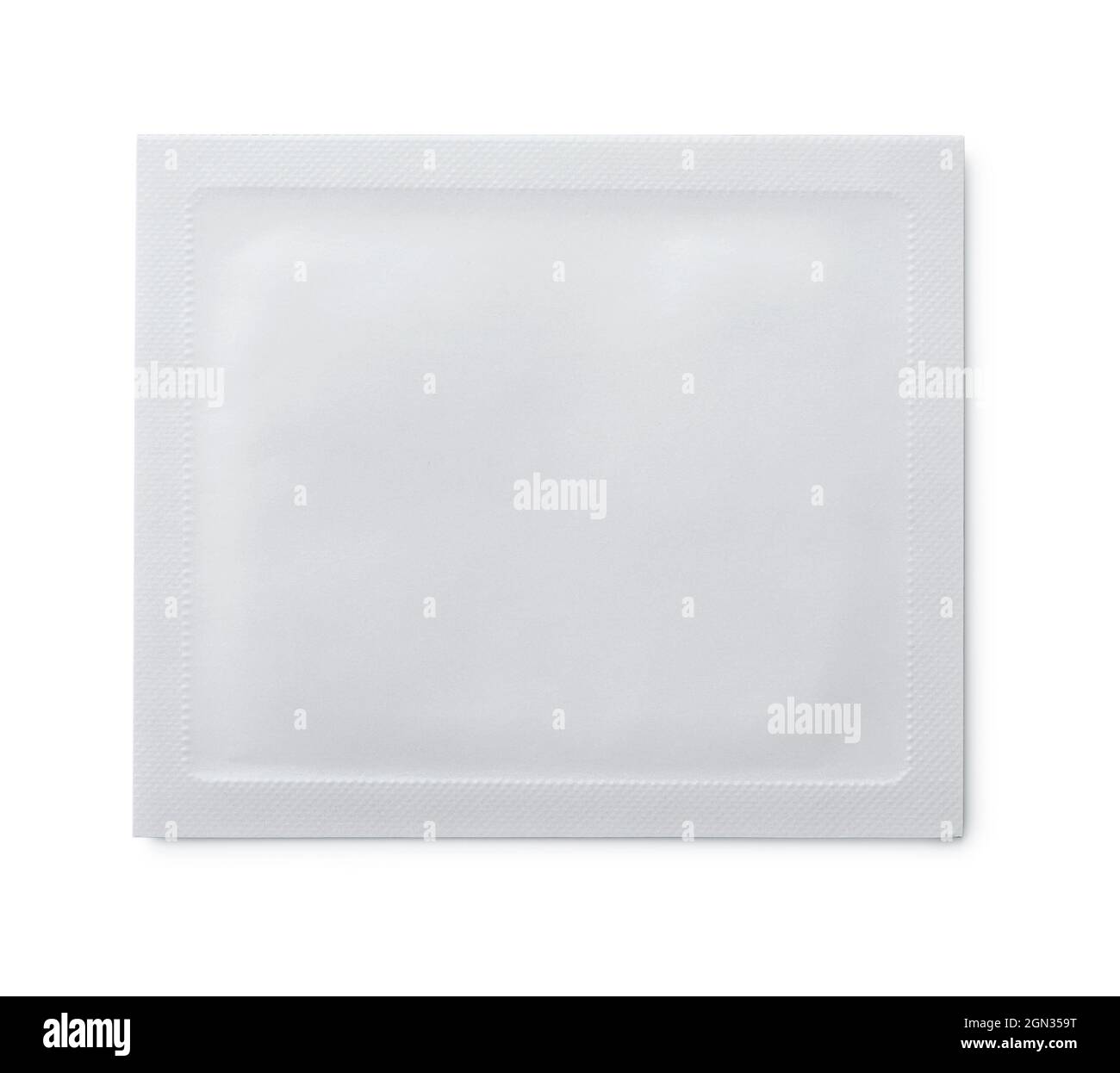 Top view of white blank packaging sachet bag isolated on white Stock Photo