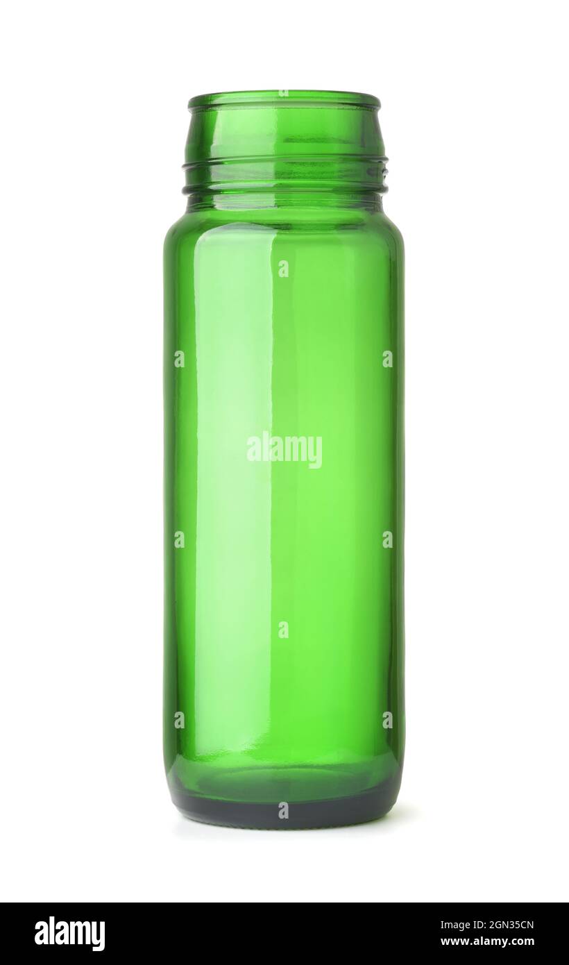 Front view of  green glass wide neck bottle isolated on white Stock Photo