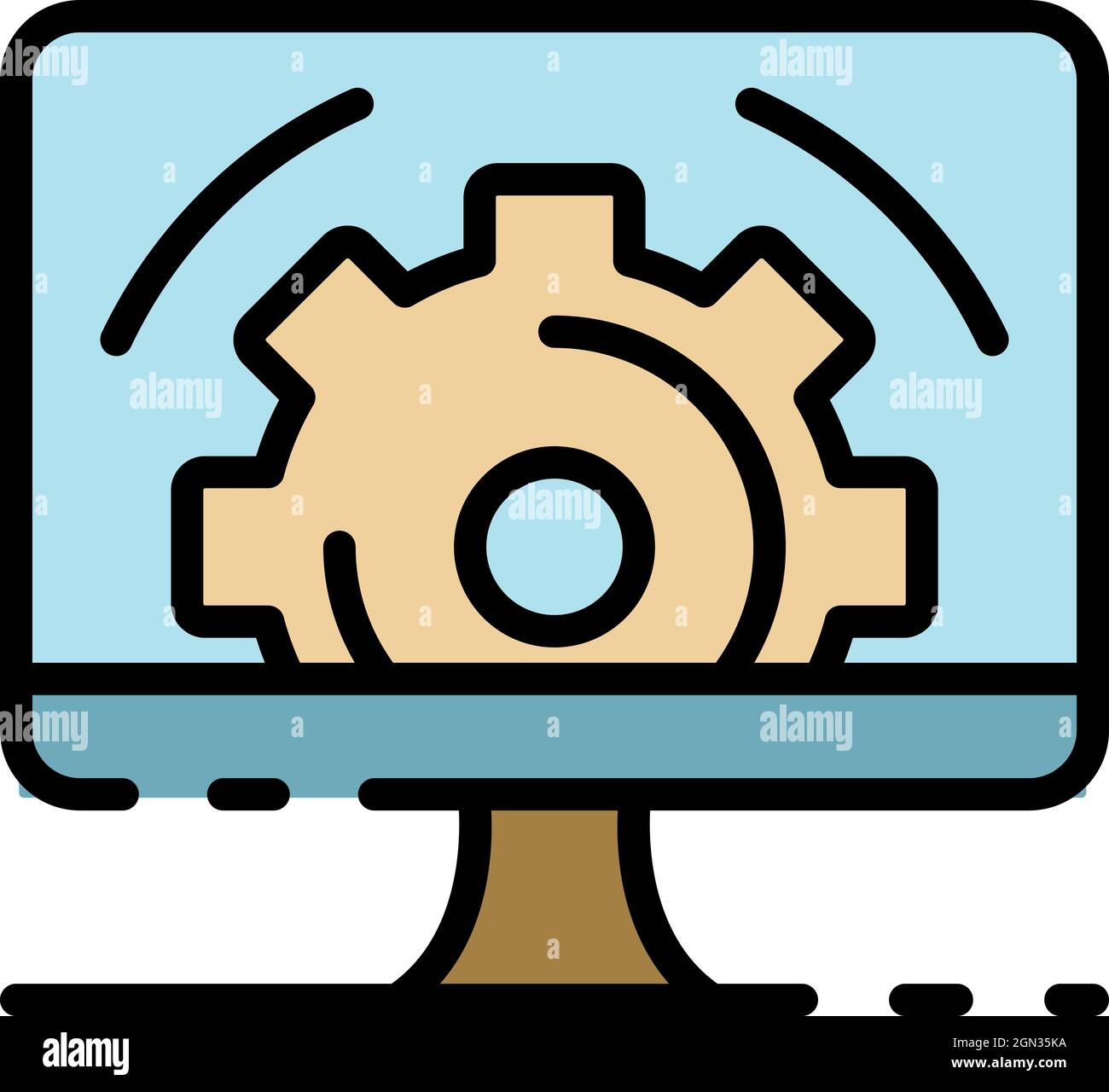 Gear on computer screen icon. Outline gear on computer screen vector ...