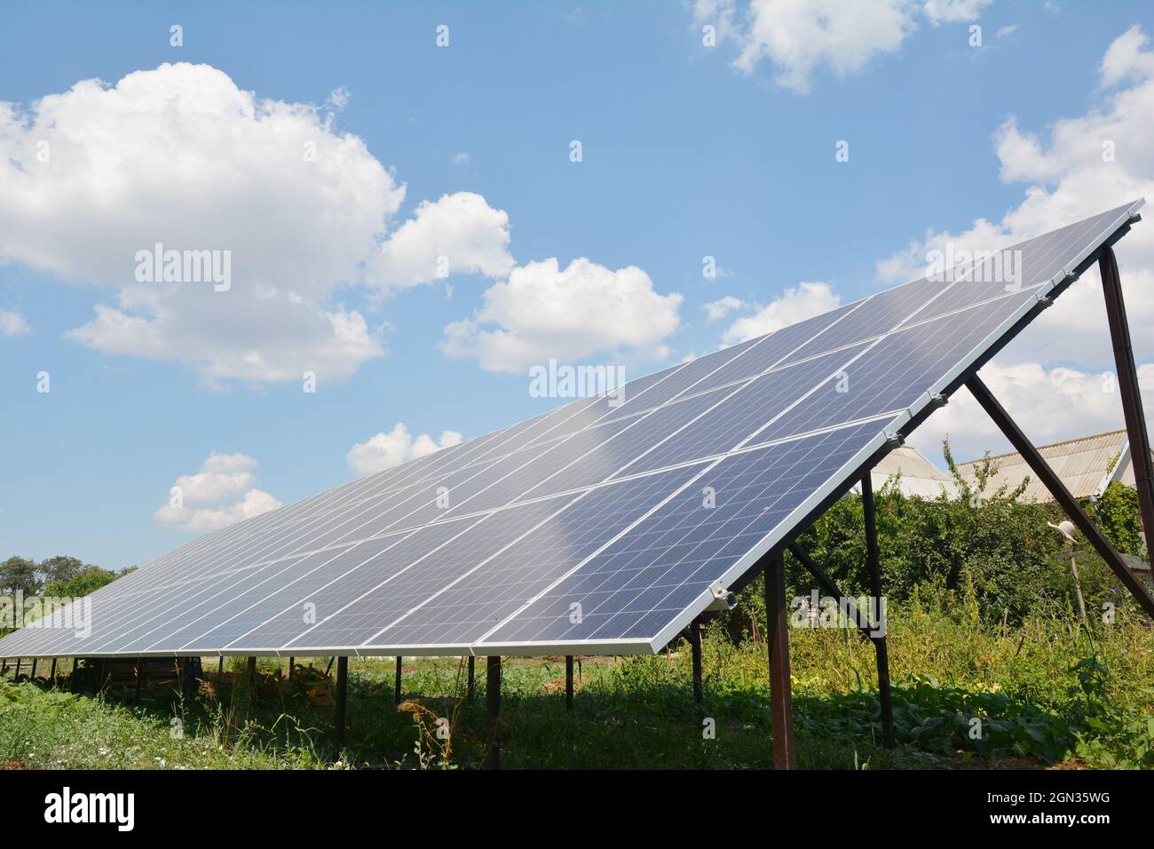 Solar panel on clouds blue sky background, Alternative energy concept ...