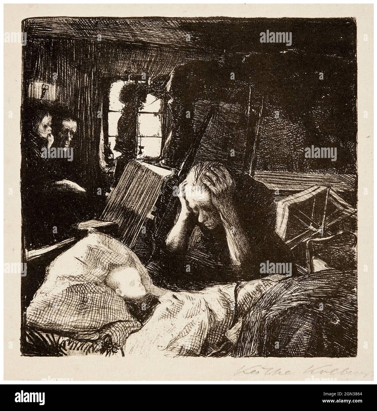 Käthe Kollwitz, Distress, ('Not'), etching, 1897-1898 from the series Ein Weberaufstand (A Weavers’ Revolt) Stock Photo