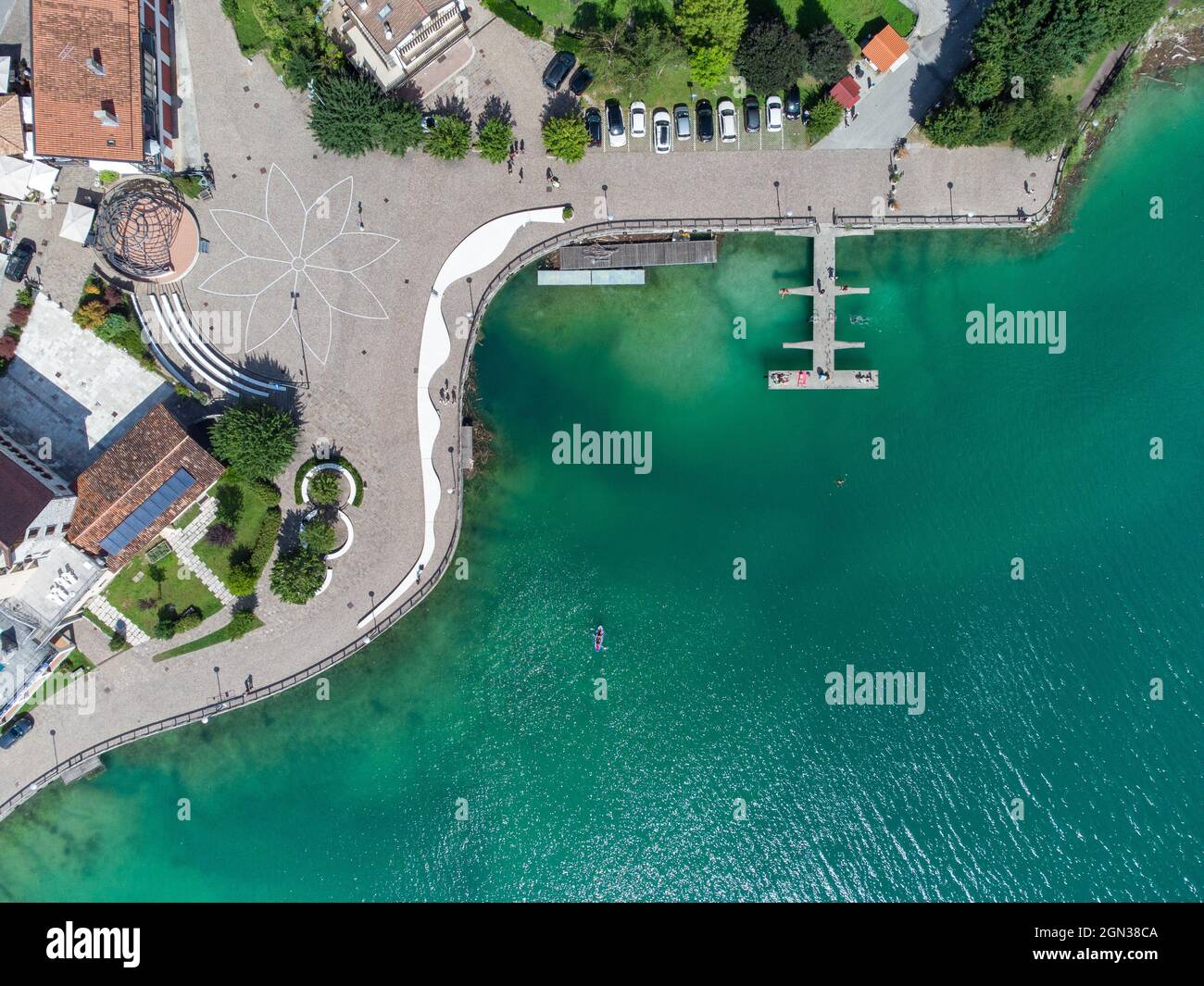 Aerial view of the coast of Lago di Barcis lake in Italy Stock Photo