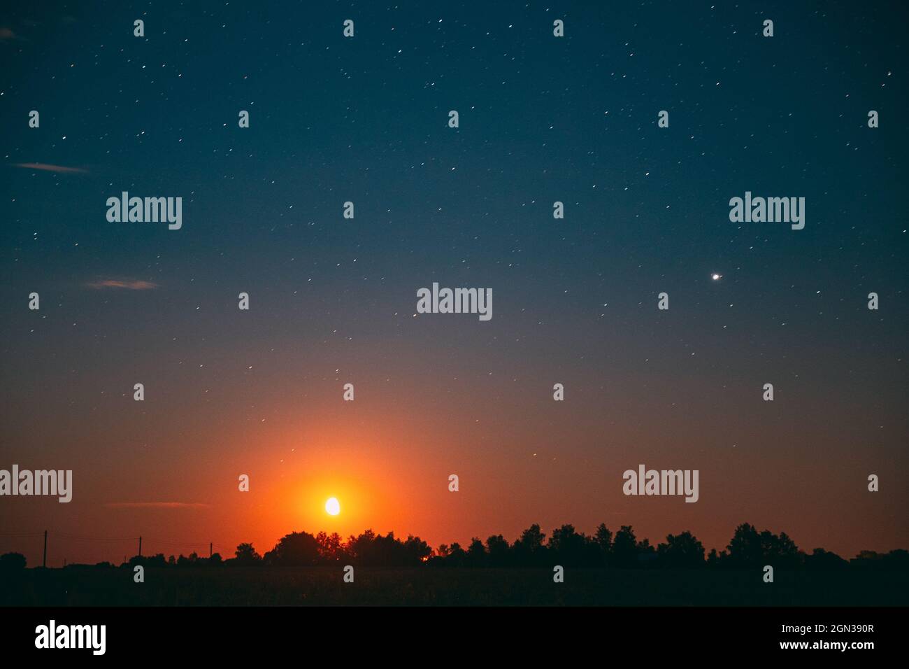 Moonrise Above Summer Forest park. Night Countryside Summer Starry ...