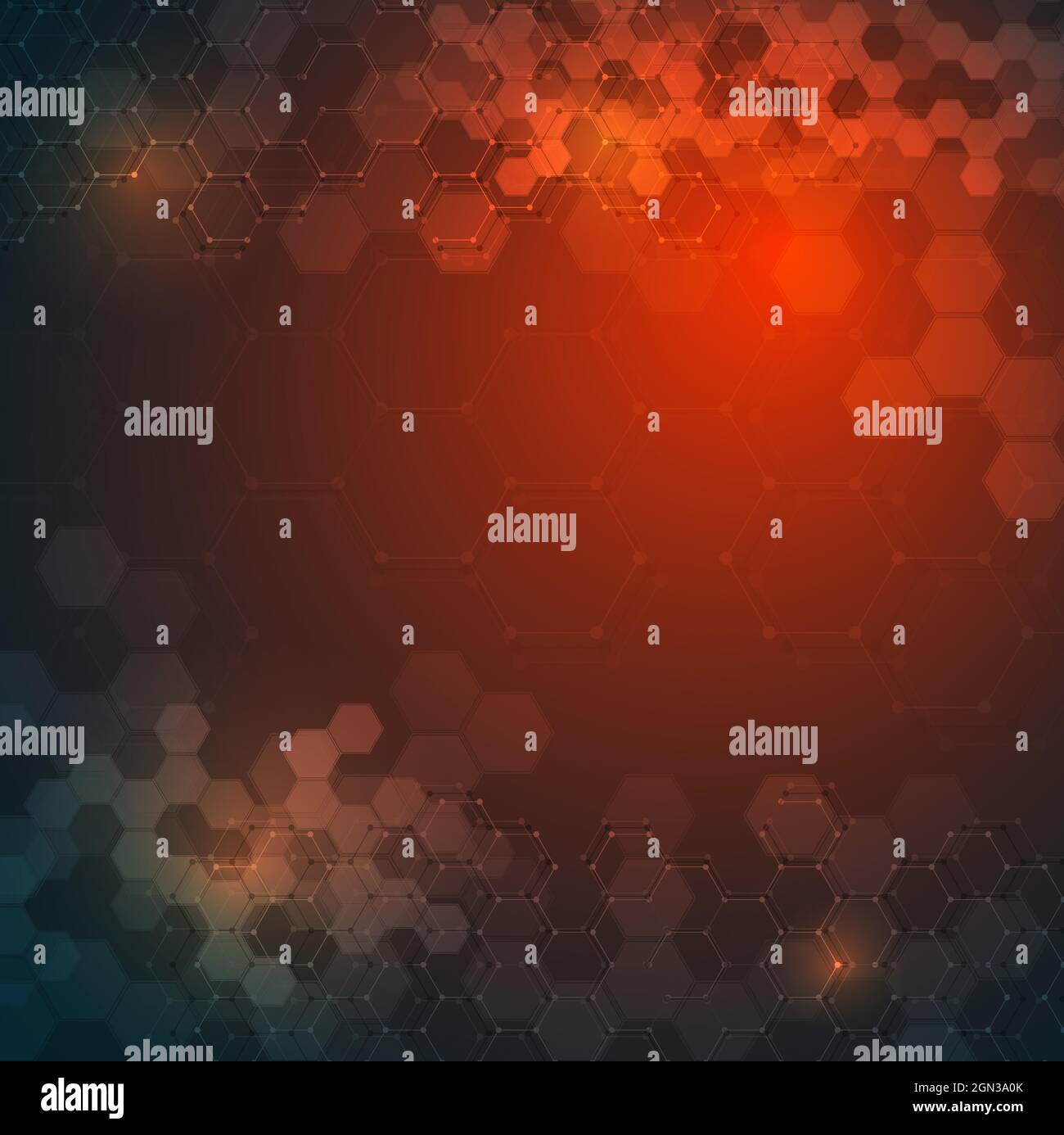 EPS 10 vector abstract science and futuristic hexagonal technology concept background. Digital image with red light effects and blurs over darker back Stock Vector