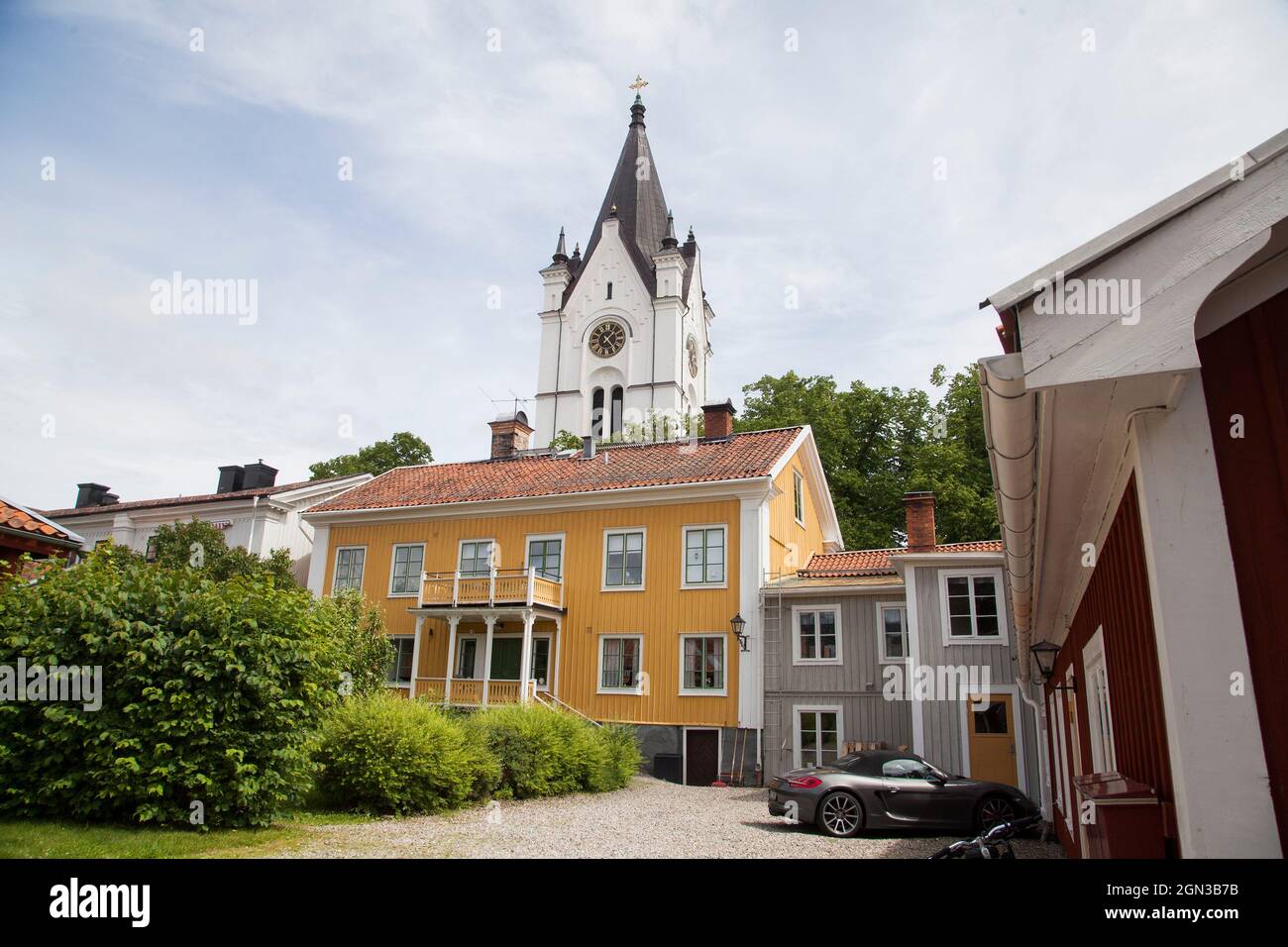 NORA SWEDEN Old wooden house in the historical city center Stock Photo