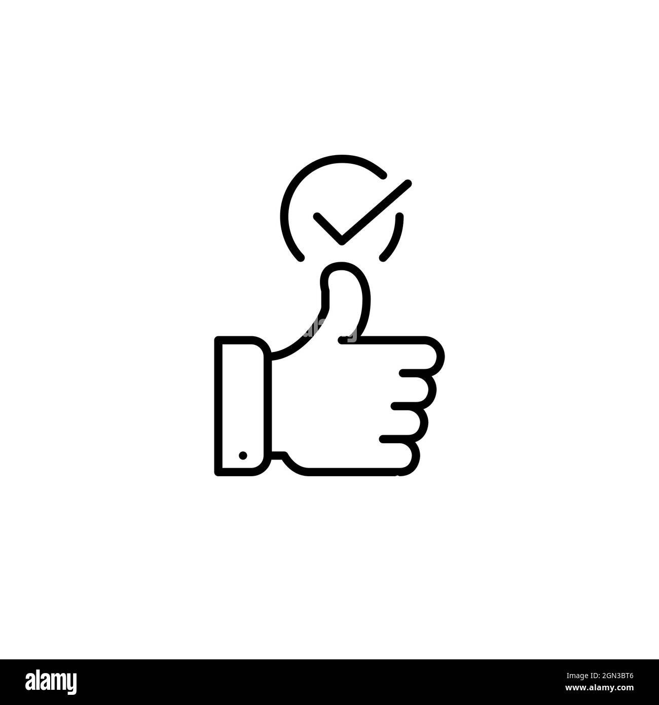 Customer feedback, recommend sign. Positive approval icon. Thumbs up with checkmark symbol. Pixel perfect, editable stroke Stock Vector