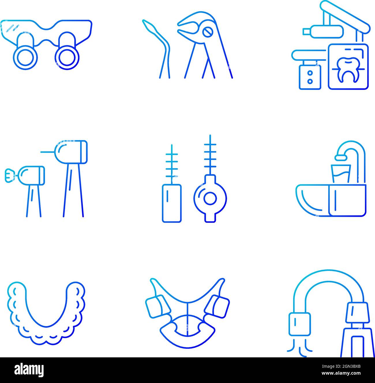 Dental visit gradient linear vector icons set Stock Vector