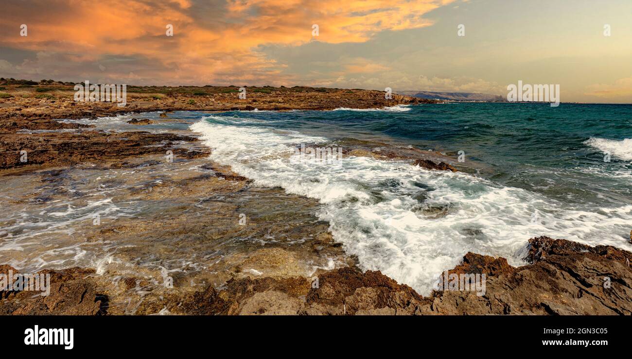 view of the sea of vendicari in the nature reserve. Sicily. Stock Photo