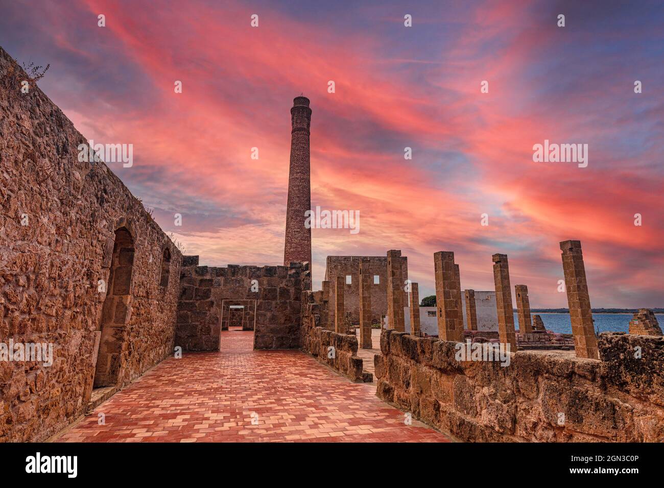 remains of the tonnara in the locality of Vendicari in Sicily. Stock Photo