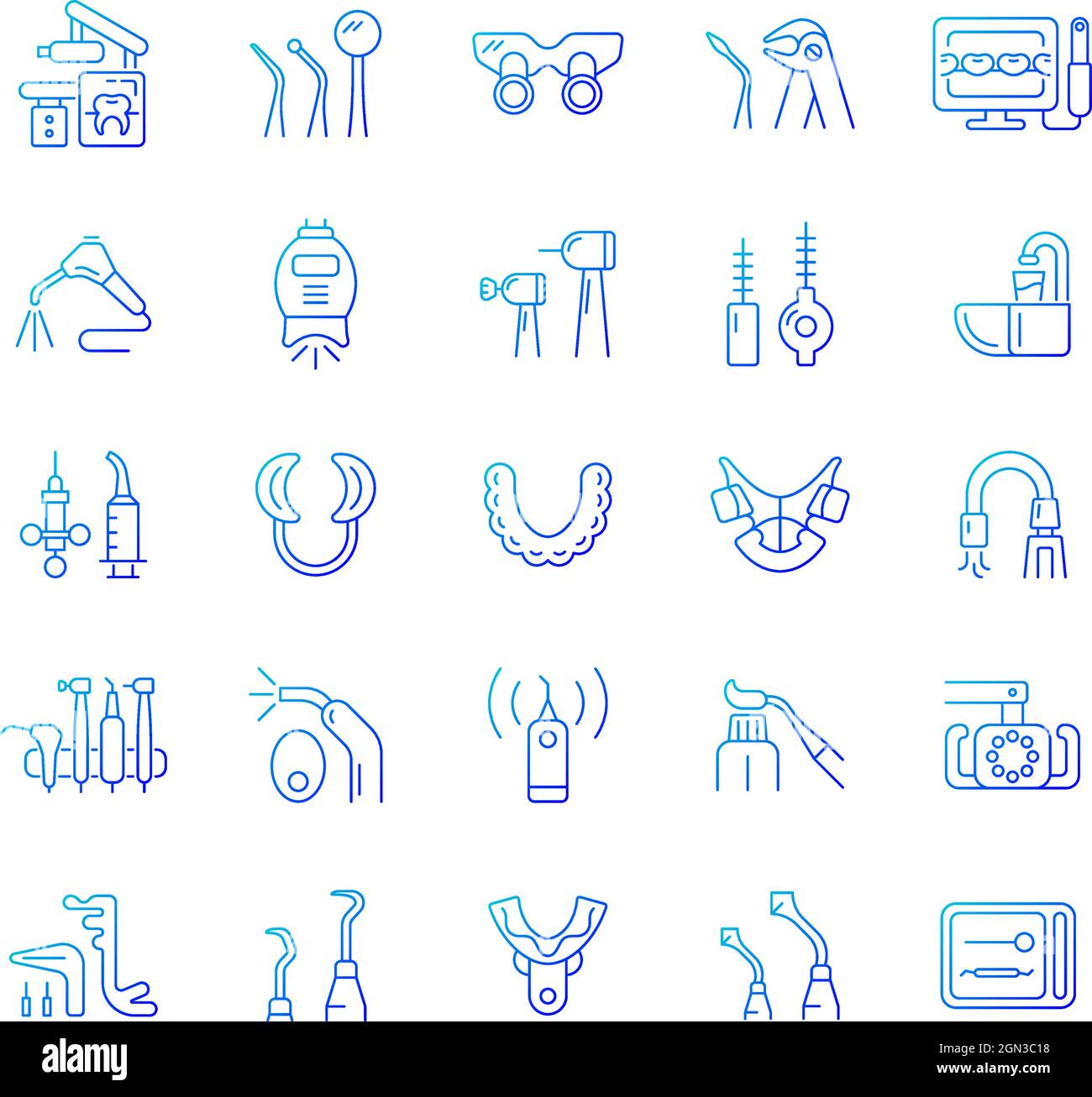 Dentistry tools and materials gradient linear vector icons set Stock ...