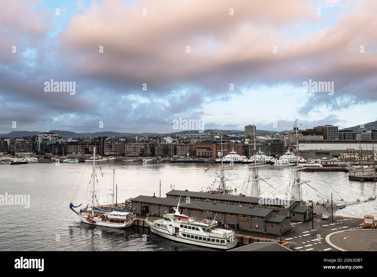Oslo, Norway. September 2021. panoramic view of the city port Stock Photo