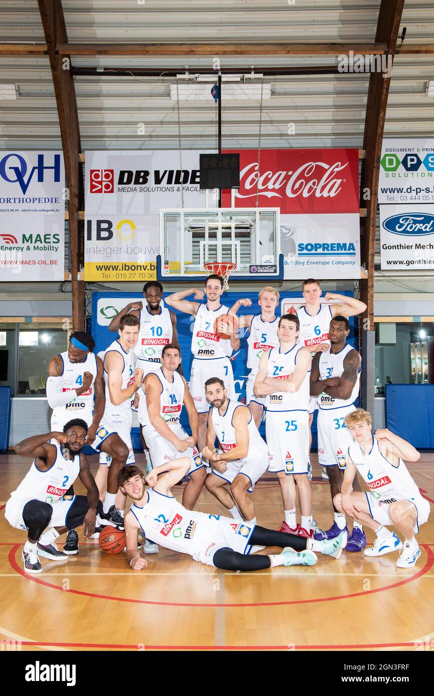 Kangoeroes Basket Mechelen players pose for a team picture at a