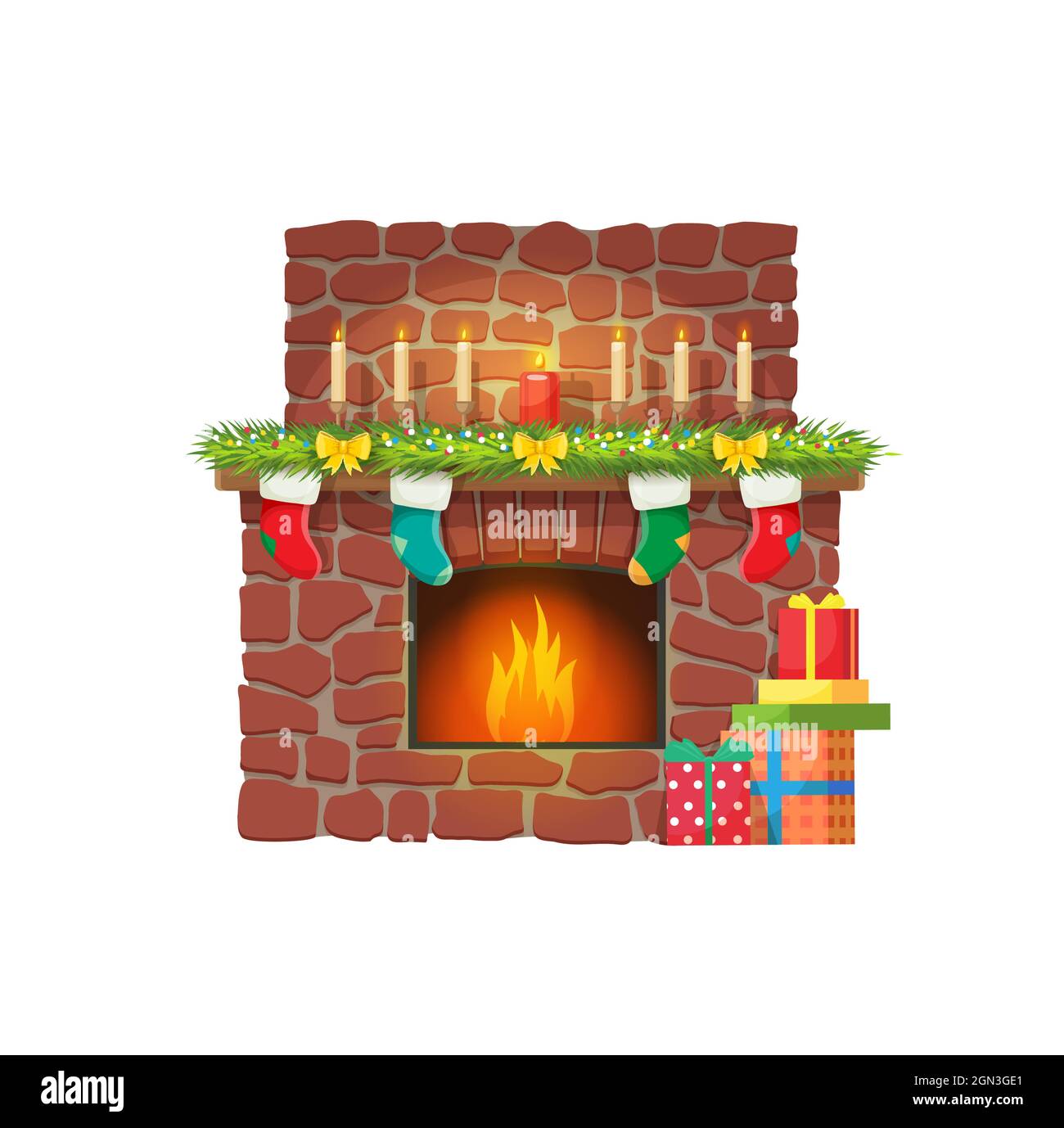 Christmas fireplace with candles and gift socks for Santa presents, vector. Merry Christmas holiday and Happy New Year winter celebration fireplace with chimney, eve candles and stockings Stock Vector Image & Art - Christmas fireplace with candles and gift socks for Santa presents, vector. Merry Christmas holiday and Happy New Year winter celebration fireplace with chimney, eve candles and stockings Stock Vector Image & Art -