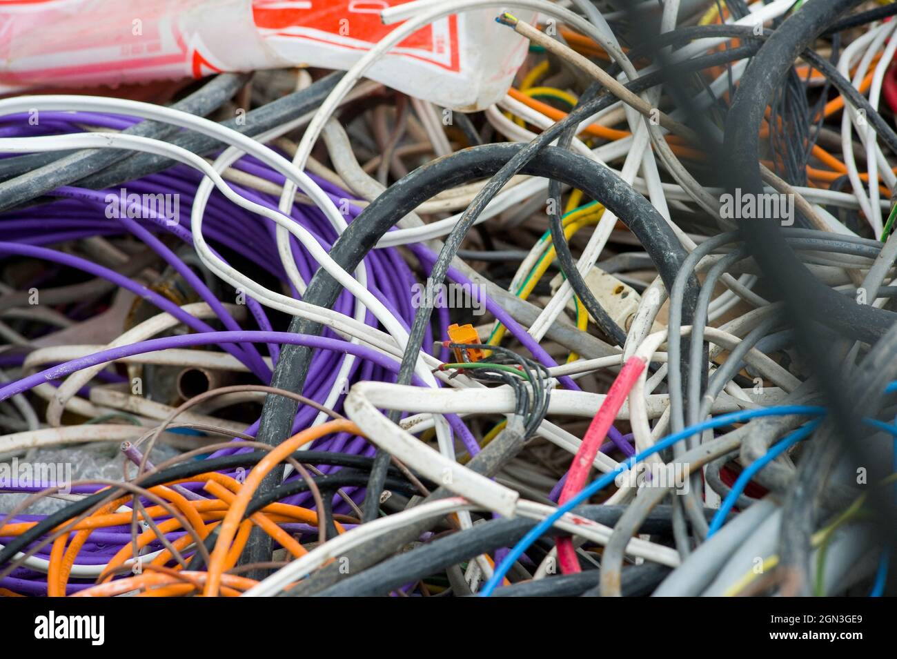 Piles of waste cable at a materials recycling facility in England Stock Photo Alamy