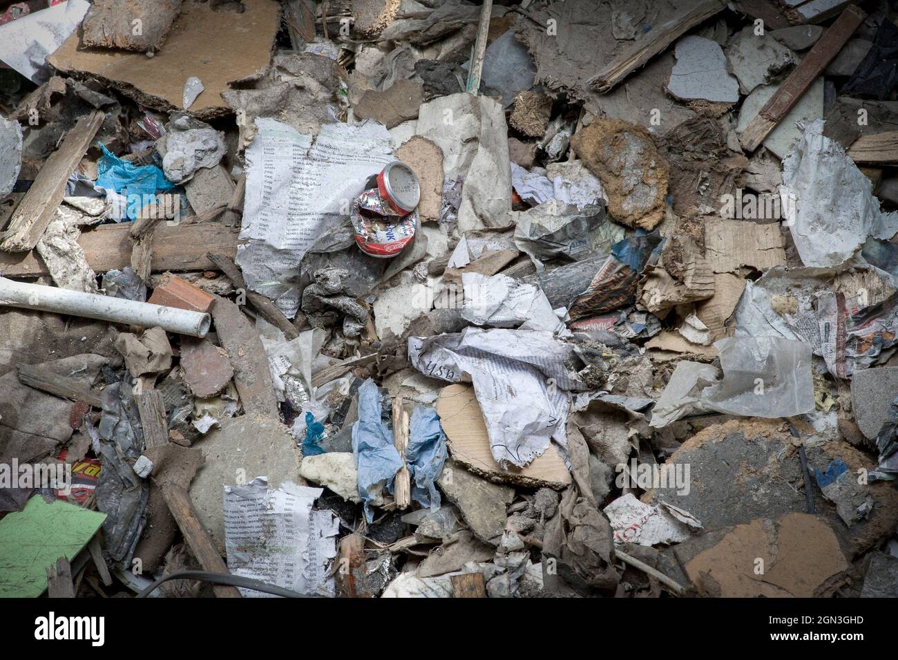 Piles of waste at a materials recycling facility in England. Stock Photo