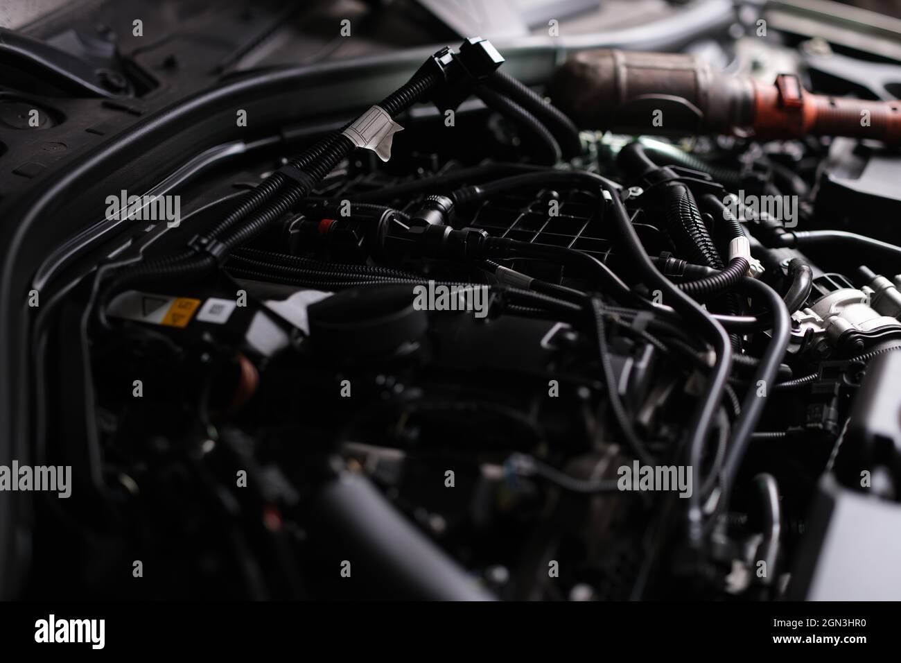 Under the hood of an electric car hires stock photography and images