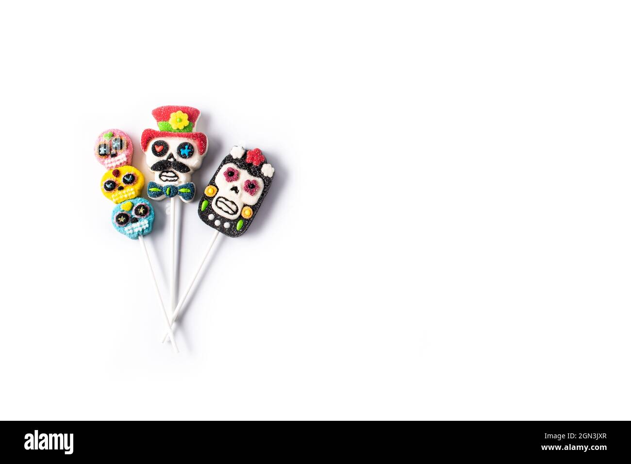 Candy skull lollipops isolated on white background Stock Photo