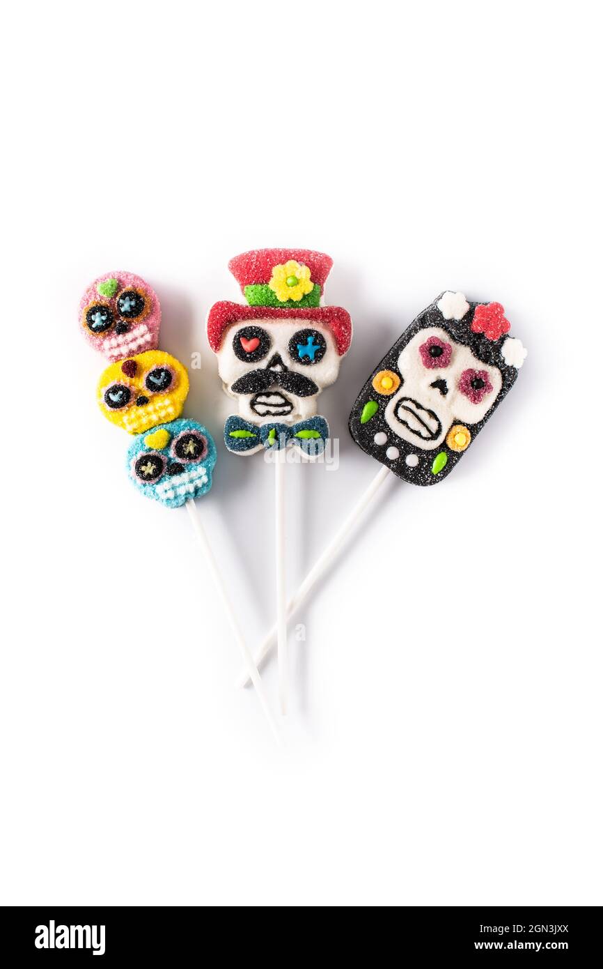 Candy skull lollipops isolated on white background Stock Photo