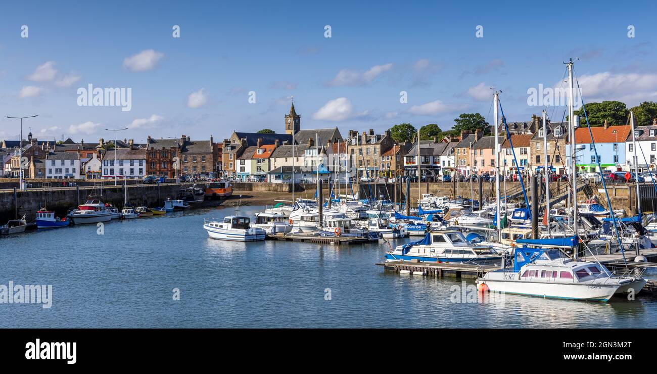 Boats moored at the picturesque Anstruther Harbour in the East Neuk of Fife, Scotland. Stock Photo