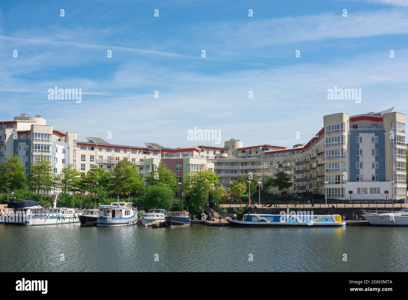 Bristol UK property, view of apartment buildings known as The Crescent sited in Hannover Quay in the Harbourside waterfront area of Bristol, England. Stock Photo