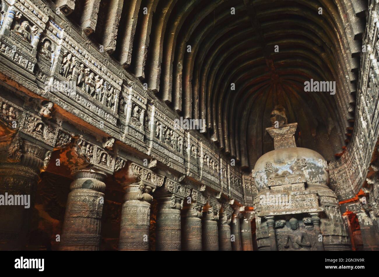 carving at ajanta caves unesco world heritage site in mumbai