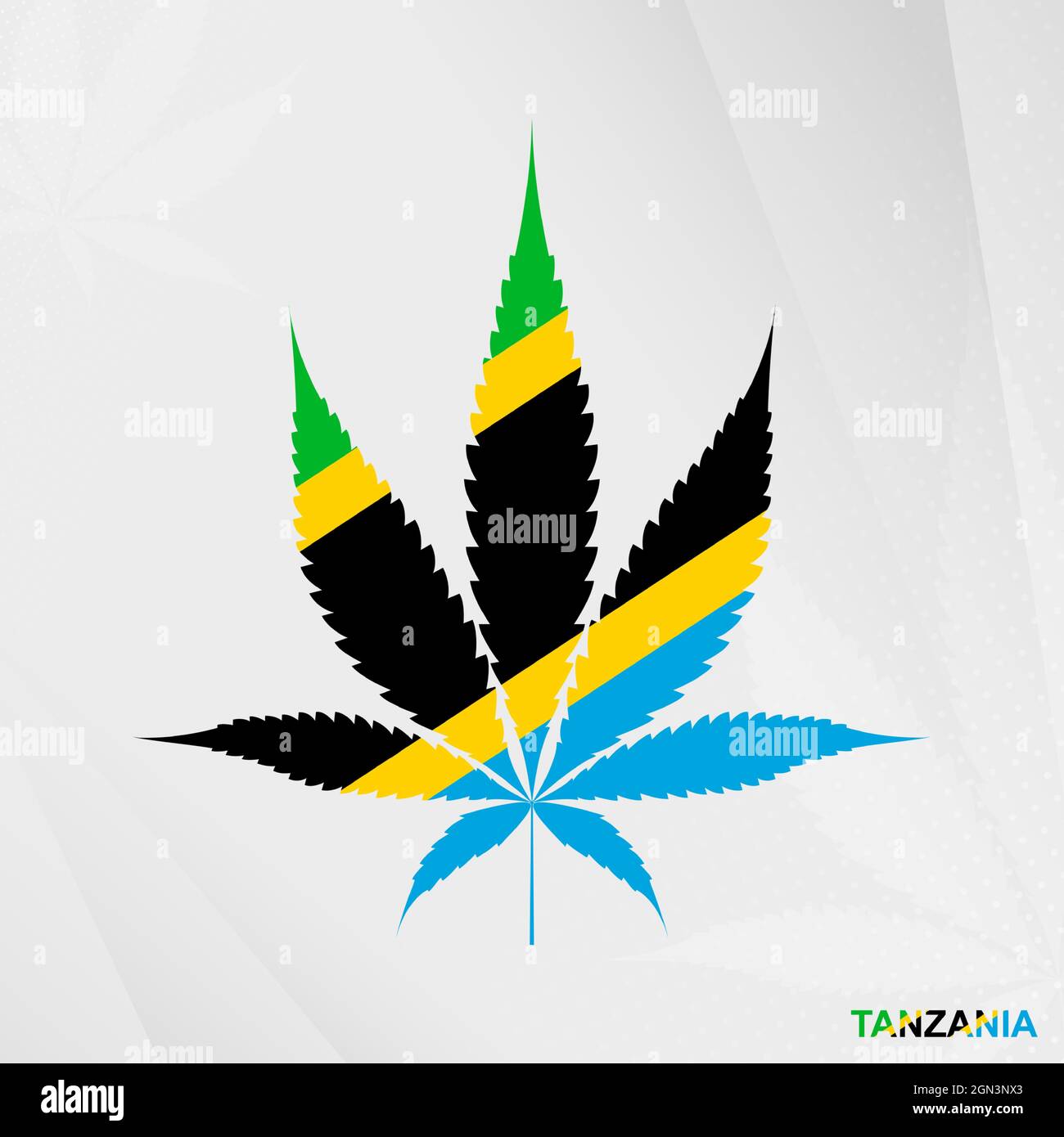 Flag of Tanzania in Marijuana leaf shape. The concept of legalization Cannabis in Tanzania. Medical cannabis illustration. Stock Vector