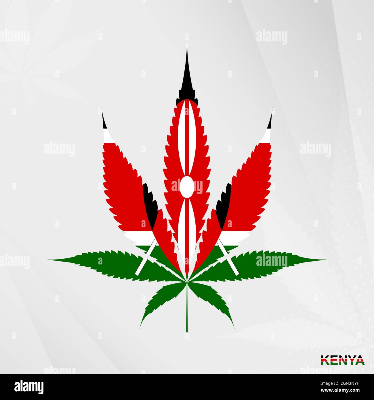 Flag of Kenya in Marijuana leaf shape. The concept of legalization Cannabis in Kenya. Medical cannabis illustration. Stock Vector