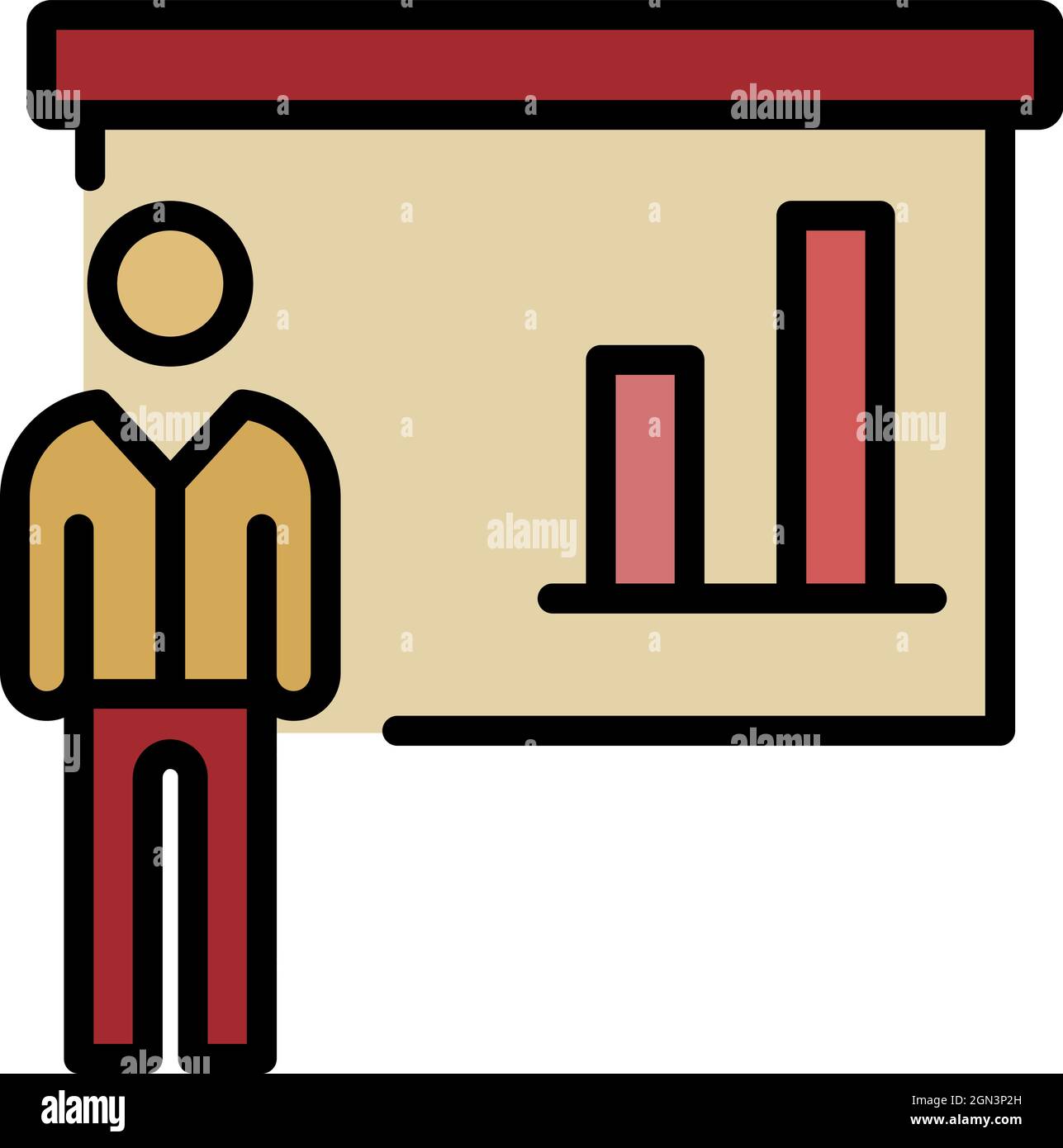 Man show graph icon. Outline man show graph vector icon color flat ...