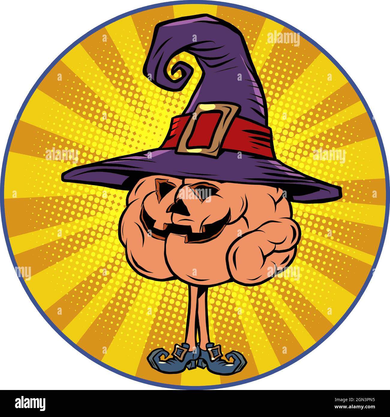 Halloween Pumpkin Holiday human brain character, smart wise Stock Vector