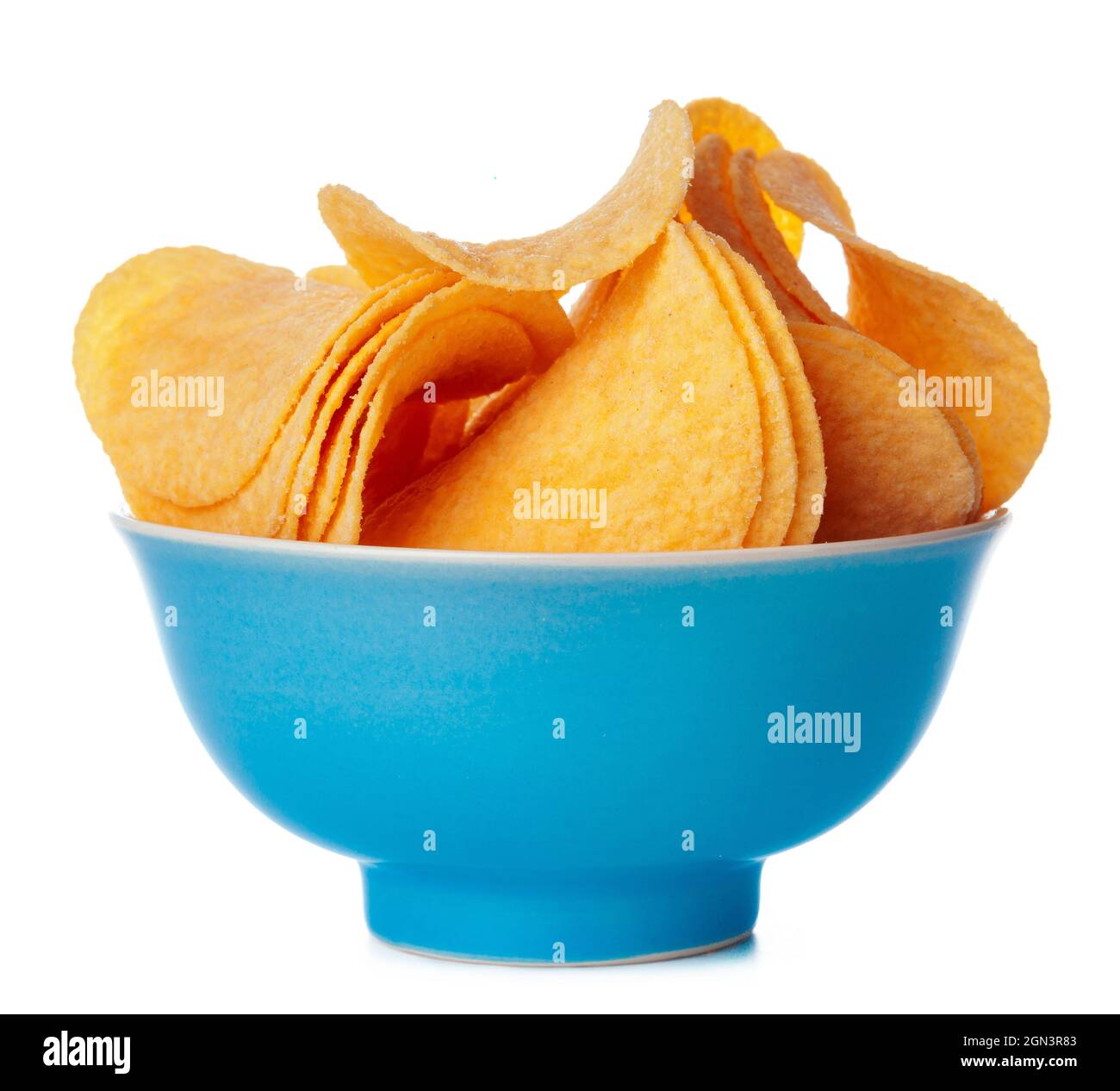 Bowl of potato chips isolated on white Stock Photo Alamy