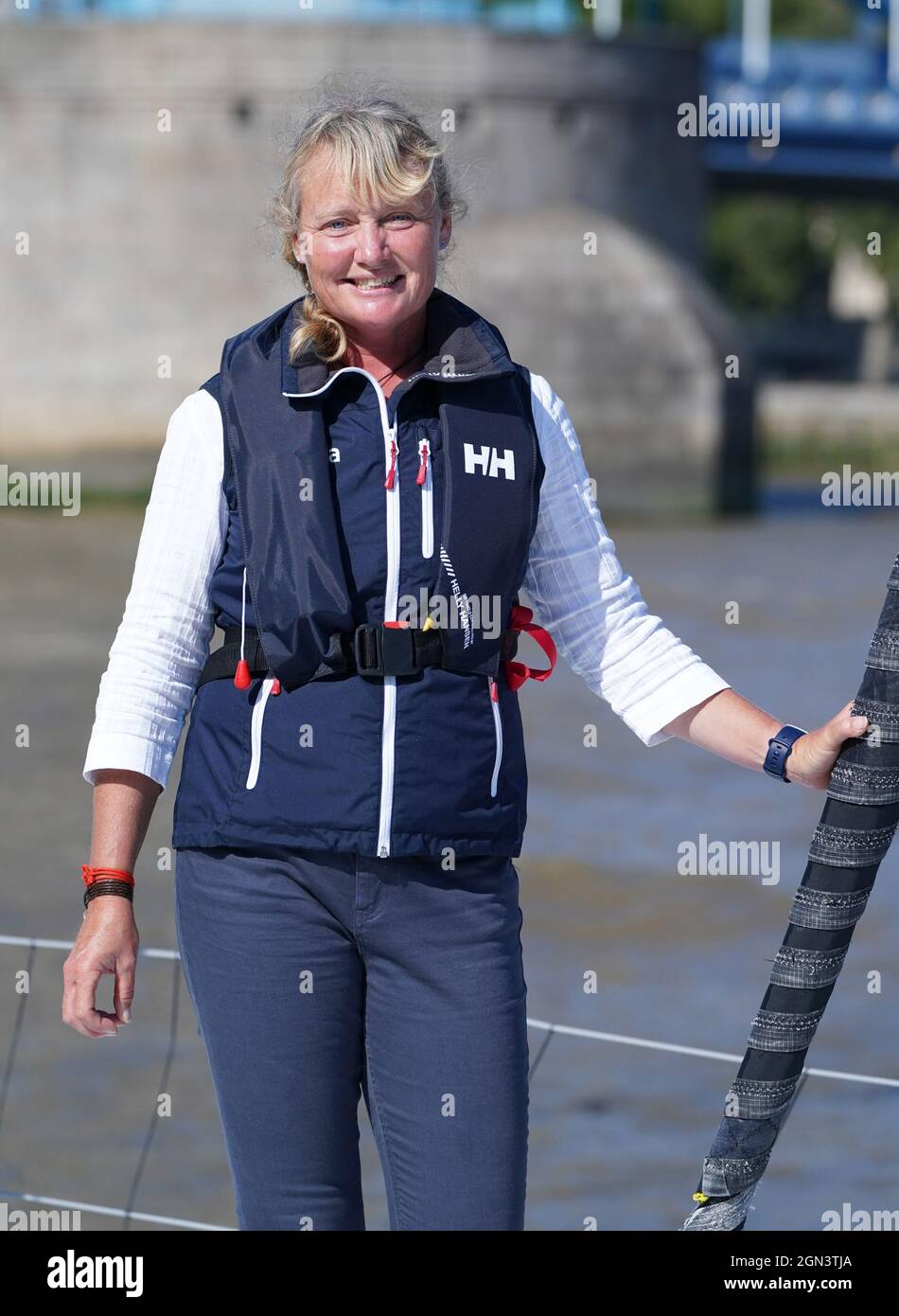 Sailor Pip Hare during the official naming of her new Vendee Globe boat