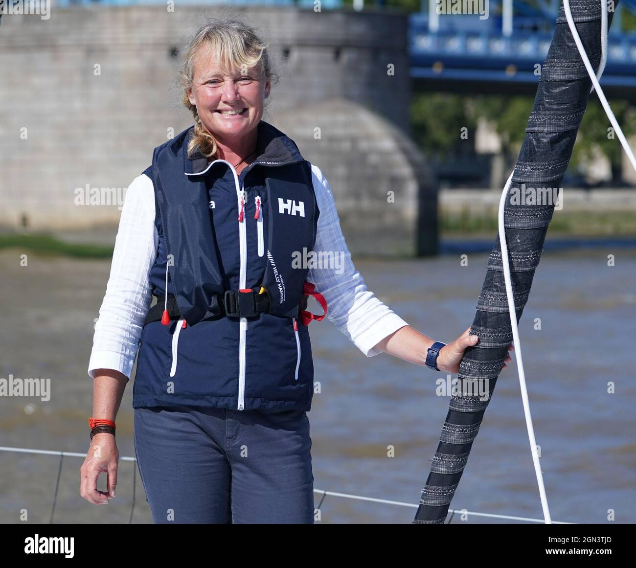 Sailor Pip Hare during the official naming of her new Vendee Globe boat