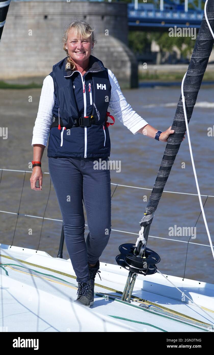 Sailor Pip Hare during the official naming of her new Vendee Globe boat