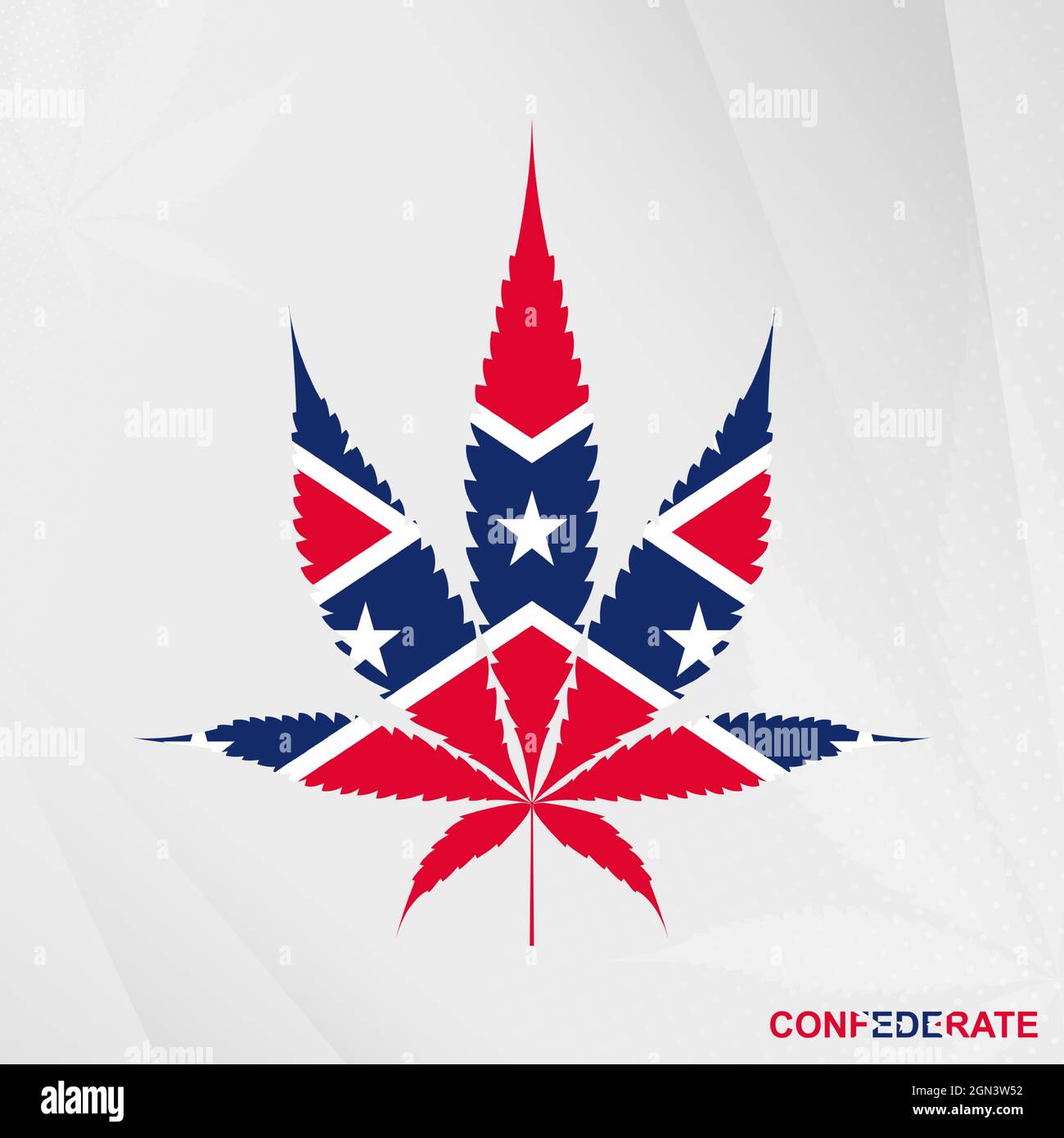 Flag of Confederate in Marijuana leaf shape. The concept of legalization Cannabis in Confederate. Medical cannabis illustration. Stock Vector