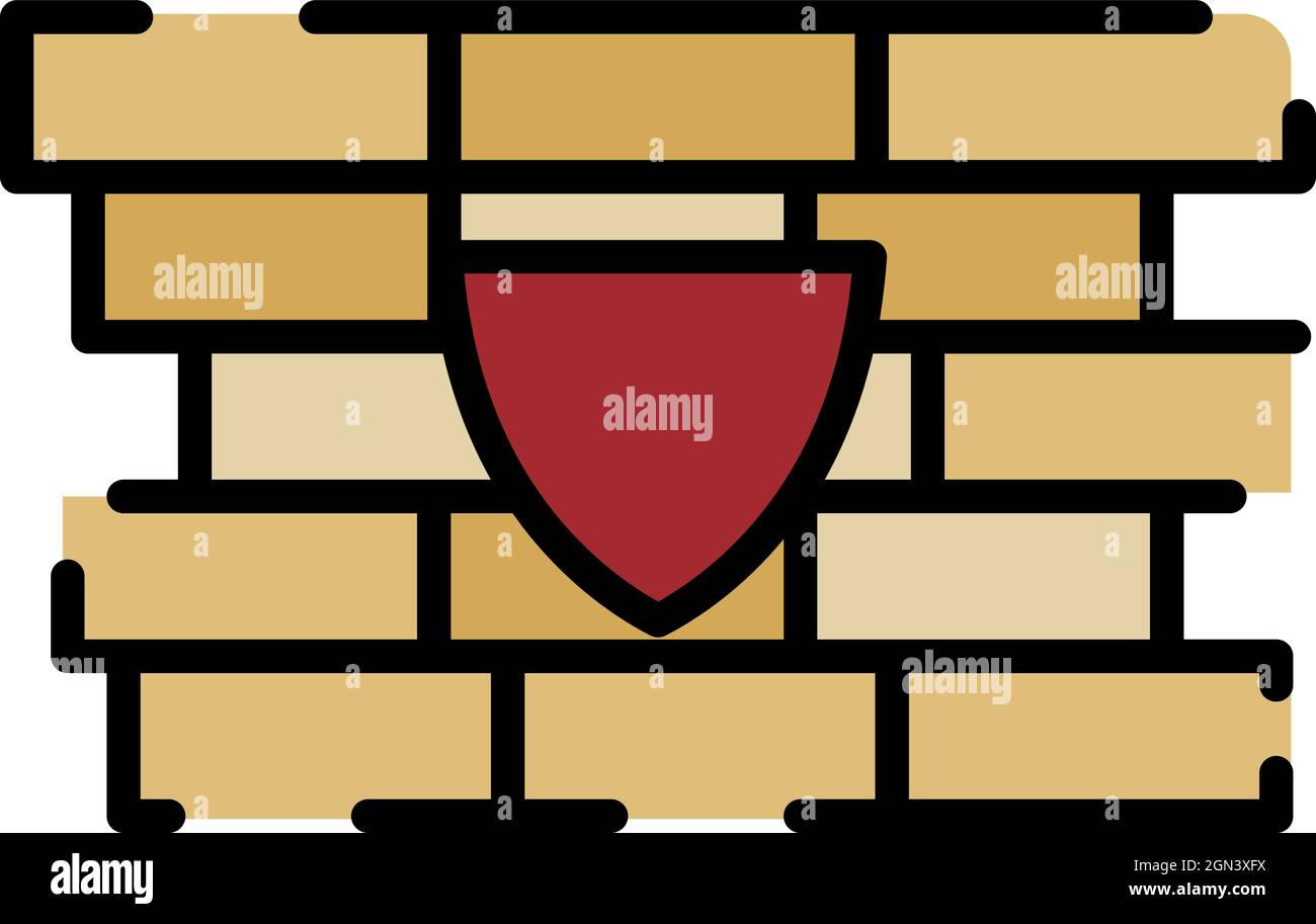 Shield firewall icon. Outline shield firewall vector icon color flat ...