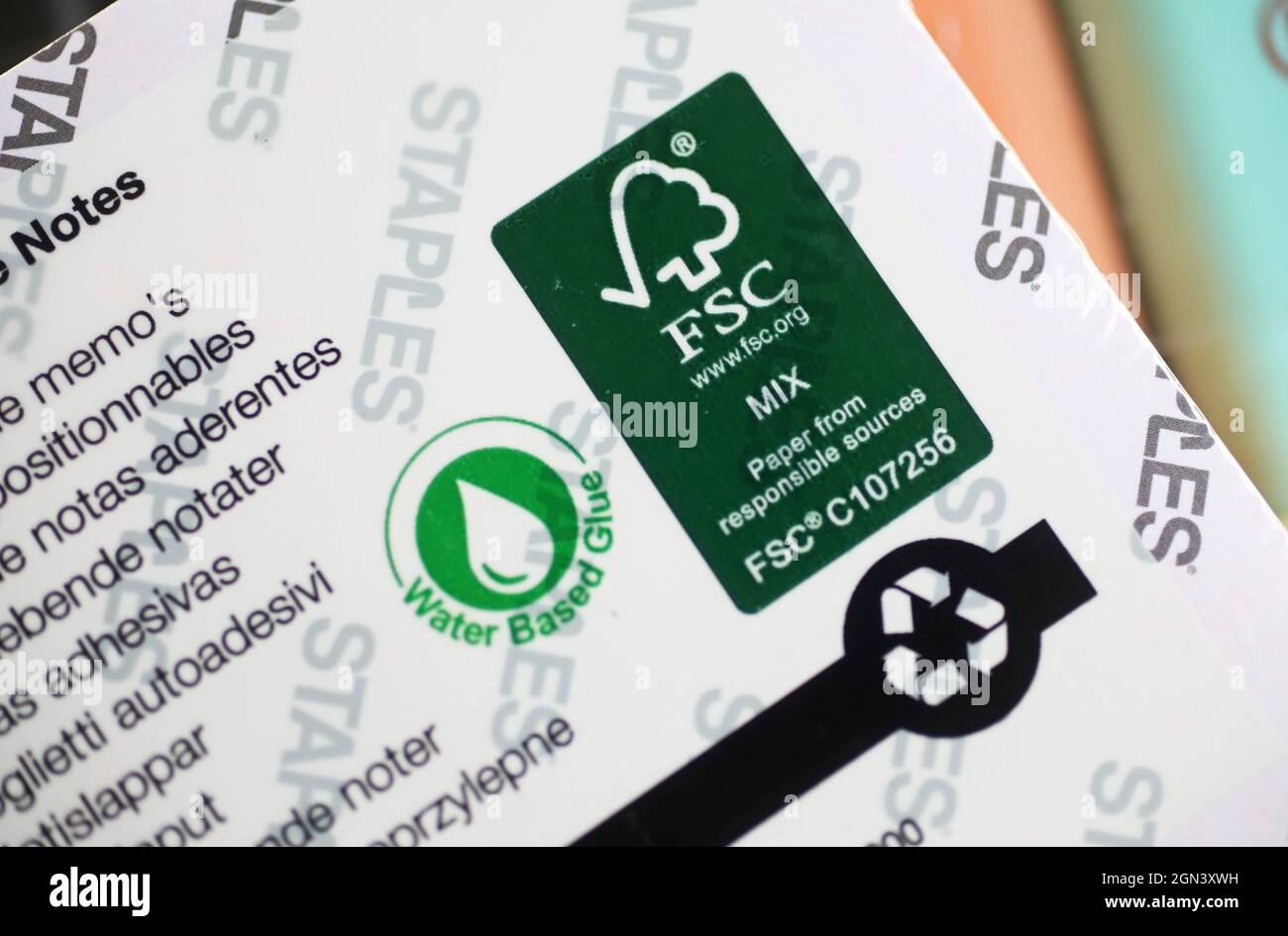 FSC symbol at a Staple product. The Forest Stewardship Council (FSC) is