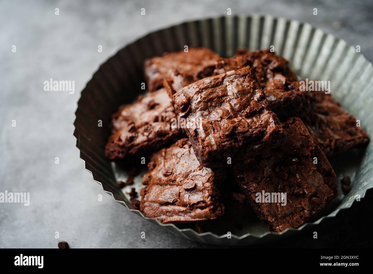Homemade classic chewy fudge brownies, selective focus Stock Photo