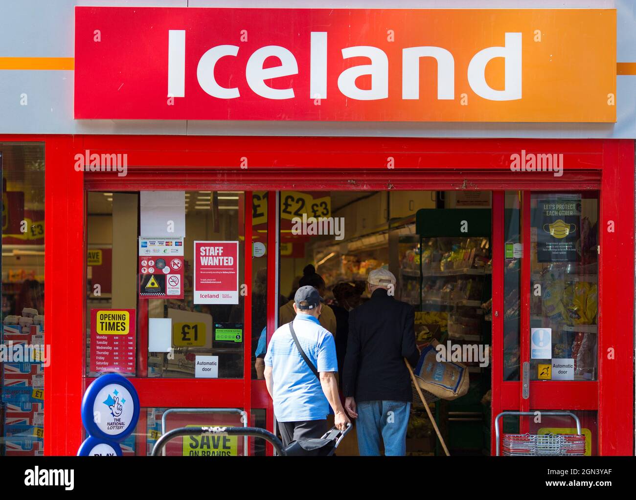 A logo of Iceland Foods is seen outside its store in London. Stock Photo