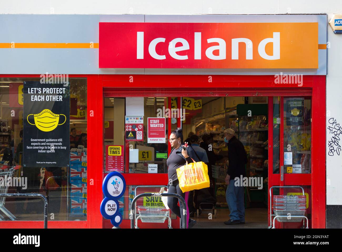 A logo of Iceland Foods is seen outside its store in London. Stock Photo