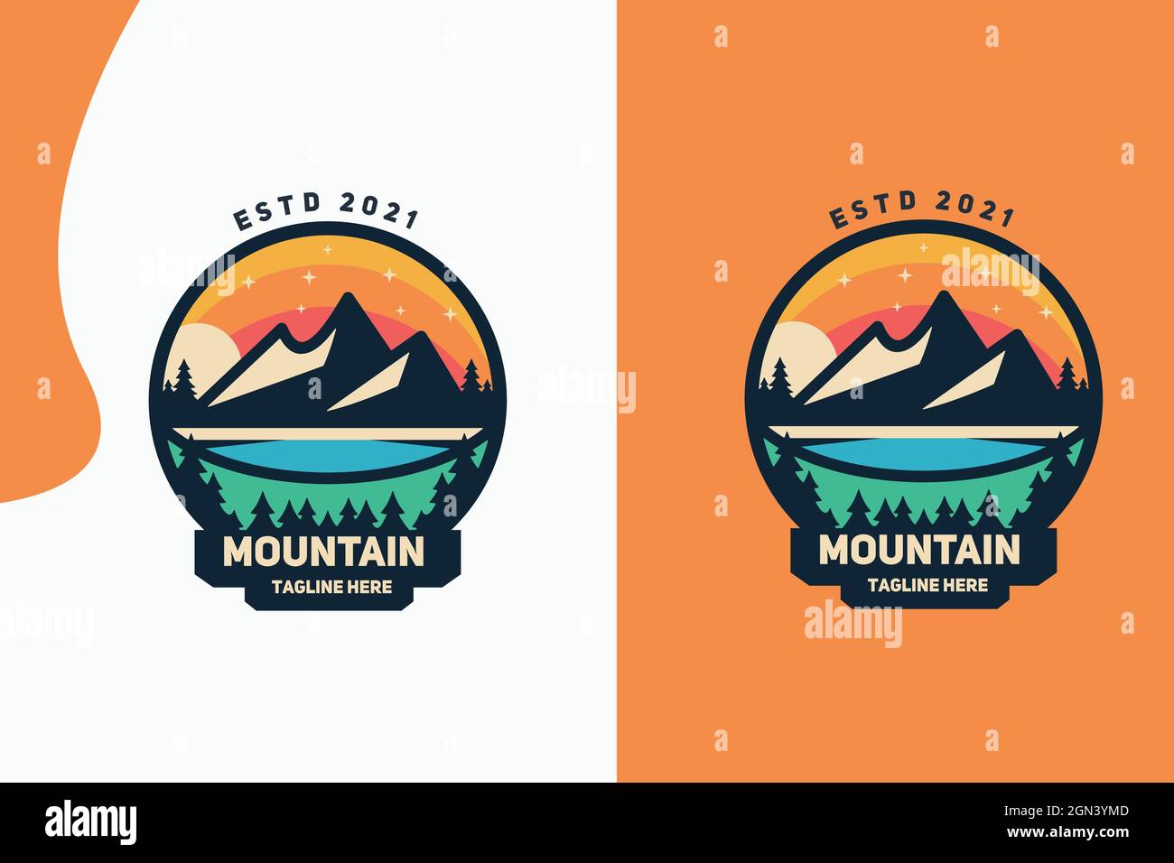 Modern Flat mountain Camp logo design and vector illustration Stock Vector