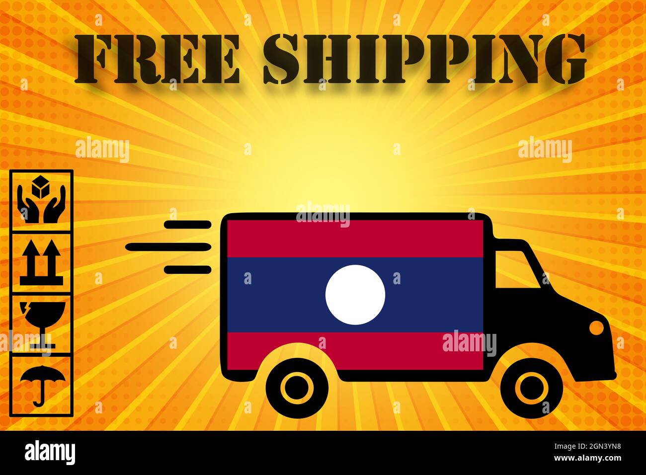 Laos Logistics Concept. black Commercial Industrial Cargo Delivery Van